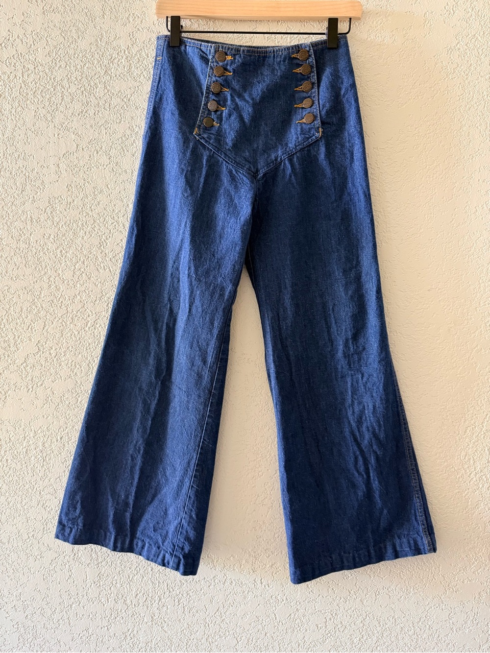 CHEMIN DE FER Vintage Button Front Sailor Style Wide Leg Bell Bottom Jeans Sz 30